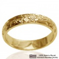 ハワイアンジュエリー オーダーメイド しっかりした1.75mm厚 幅4mm 14金 イエローゴールド バレルリング