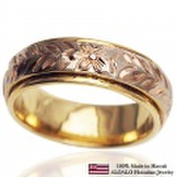 ハワイアンジュエリー オーダーメイド 最適な2mm厚 幅6mm 14金 ２トーンリング ホワイトイエローゴールド