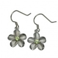 ハワイアンジュエリー ペリドット&10mmプルメリアフックピアス ロジウムコーティング
