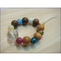 パワーストーン京屋オリジナル/【携帯ストラップ】【前田慶次(梅鉢家紋)】水晶、屋久杉、神代杉１２ｍｍ【天然石の京屋】