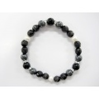 縁起物シリーズ　御守石×磁気ヘマタイトブレスレット【和】黒めのう　0112