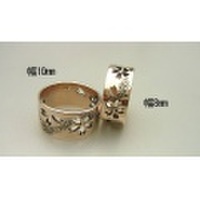 霞桜　透かし彫り　平打ピンクシルバーリング　幅8mm