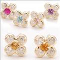 選べる天然石！K14イエローゴールドプチフラワーピアス