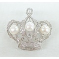 淡水パール & CZ クラウン ブローチ