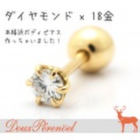 天然ダイヤモンド 18金 16G ボディピアス ストレートバーベル K18YG D:0.16