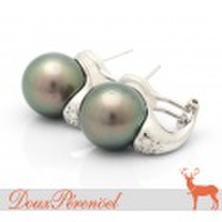 南洋パール ダイヤ ピアス K18WG 12.6mm D:0.07 D:0.07 【18金ホワイトゴールド】【ダイヤモンド】【黒真珠】【Diamond】