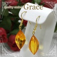 琥珀ピアス　ハニー　リーフ形　ぶら下がり　PC-KV08-1219