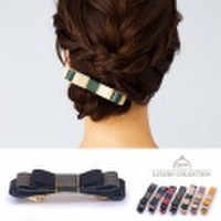 バレッタ　レザー　バイカラー　リボン　フェイクレザー　ヘアアクセサリー　ヘアアレンジ　ヘアクリップ　ヘアピン　シンプル　ゴールド　大人可愛い　ヘアクリップ　ヘアアクセサリー　上品　ヘアアクセサリー　レディース　デイリー　オフィス　ヘアアクセ