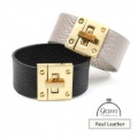 ブレスレット　太幅レザーブレスレット　牛革ブレスレット　レザーバングル　レディース 革 ブレスレット 本革レザー ヒネリ金具　ゴールドブレスレット レザー ブラックブレスレット シンプルブレスレット　レザーバングル　オシャレブレスレット　上品レザー...