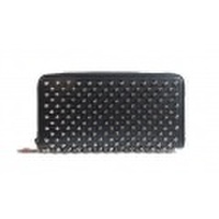 SALE! ≪新品≫Christian Louboutin クリスチャン ルブタン 最新作 スパイク ラウンドファスナー長財布 黒×ガンメタ