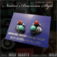 ピアス　シルバー925　ターコイズ　シルバーアクセサリー　イヤリング　インディアンジュエリー Native American Style Sterling Silver Pierced Stud Earrings Turquoise WILD HEARTS Leather&Silver (ID se3830)