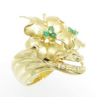 K18YG フラワー エメラルドリング20％引き