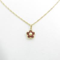 K18YG フラワー ガーネットネックレス