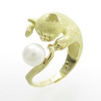 K18YG キャット アコヤパールリング