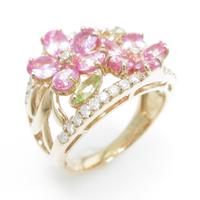 K14PG フラワー カラーストーンリング