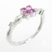 K18WG フラワー ピンクサファイヤリング