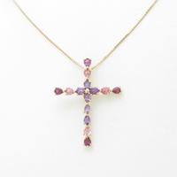 K18YG クロス カラーストーンネックレス