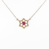 K18PG フラワー ルビーネックレス