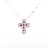 K18WG 2WAY クロス ルビーネックレス