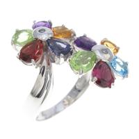 K18WG フラワー カラーストーンリング