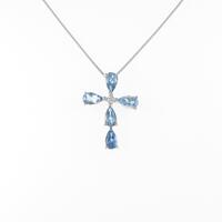 K18WG クロス アクアマリンネックレス