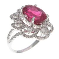 K18WG フラワー ルベライトトルマリンリング