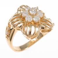 K18YG フラワー ダイヤモンドリング