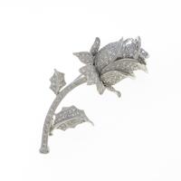 K18WG ローズ ダイヤモンドブローチ