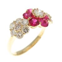 K18YG フラワー ルビーリング