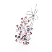 K18WG フラワー カラーストーンブローチ