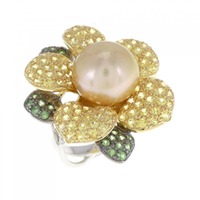 K18/K18WG/K18BG フラワー 白蝶パール リング 12.2mm
