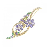 タサキ フラワー カラーストーン ブローチ