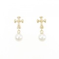 K18YG クロス アコヤパール ピアス 4.9mm