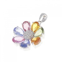 750WG フラワー サファイヤ ペンダント 拡散処理未検査