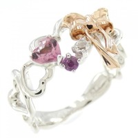 K18WG/K18PG ハート × リボン サファイヤ リング 0.04CT 拡散処理未検査