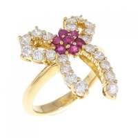 K18YG リボン×フラワー ルビー リング 0.32CT