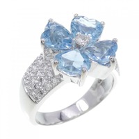 K18WG フラワー アクアマリン リング 2.52CT