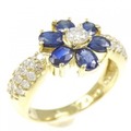 K18YG フラワー サファイヤ リング 1.41CT