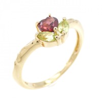 K18YG ハート×フラワー ガーネット リング