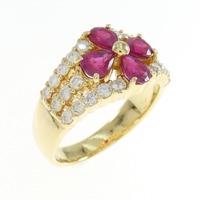 K18YG フラワー ルビー リング 1.24CT