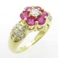 K18YG フラワー ルビーリング30％引き