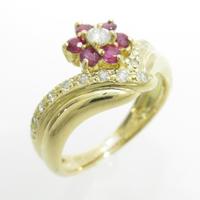 K18YG フラワー ルビーリング