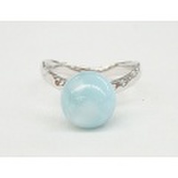 SS ラリマー テクスチャー V字ライン リング