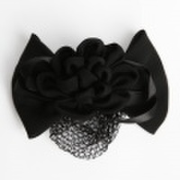 【あす着対応】お宮参り バレッタ BH-007BA ヘアアクセサリー ブラック 黒 リボン フラワー シニヨン シニョン お団子 可愛い 髪飾り レディース 女性用 華やか