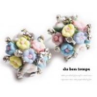 【メール便OK】ピアス カラフルなお花ブーケピアス レディース フラワーピアス パーティーピアス