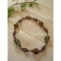 オリジナルブレスレット・ガラスツイスト・クリアブラック×金古美