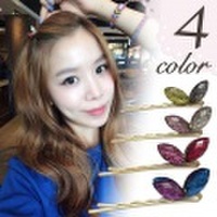 クリスタル リボン ヘアピン ビジュー ラインストーン 髪留め 原宿 デート アクセ ヘアアクセサリー OL 仕事 華やか 雑貨 小物 660441
