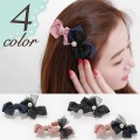 グログランリボン シフォンリボン バレッタ 髪留め ヘアアクセ ヘアアクセサリー エレガント 上品 こなれ感 仕事 セミフォーマル カジュアル レディース 670305