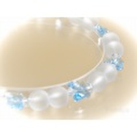 スワロフスキー・バタフライ（アクアマリン）とフロストクォーツのブレスレット