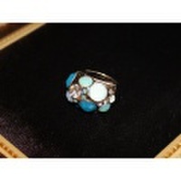 スワロフスキー通販 ボリュームリング（ブルーオパール×オパール）(シルバー）Moon Jewelry